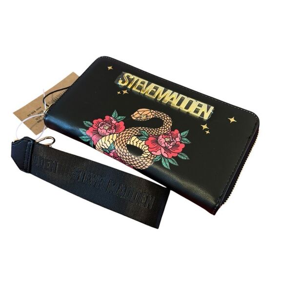 Steve Madden Year of the Snake Black Wallet/Wristlet with Floral Design. - Picture 2 of 6
